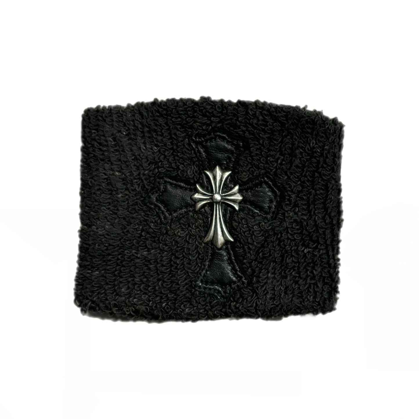 90's Chrome Hearts Sterling Silver & Leather Cross Wristband