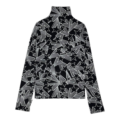 MSGM Printed Shooting Stars Turtleneck Sweatshirt Black Top