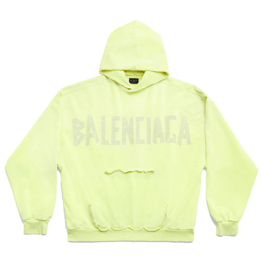 TAPE TYPE RIPPED POCKET HOODIE LARGE FIT IN FLUO YELLOW