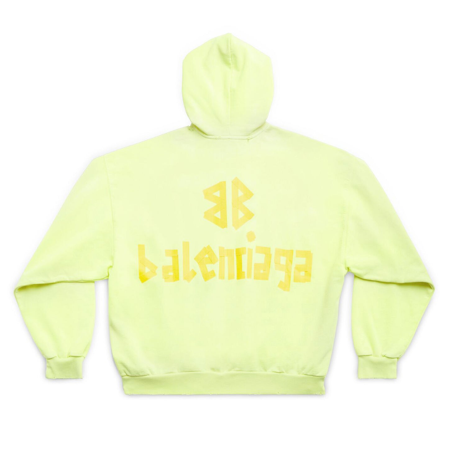TAPE TYPE RIPPED POCKET HOODIE LARGE FIT IN FLUO YELLOW